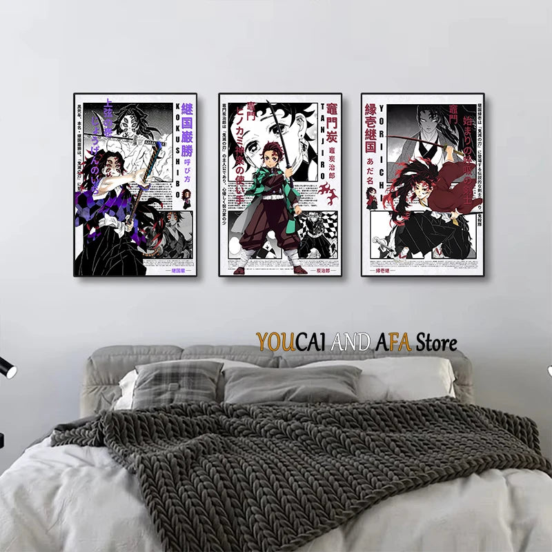 Anime Wall Art D-emon S-layer Japanese Manga Yoriichi Kokushibo Akaza Rengoku Poster Canvas Painting Wall Pictures Home Decor