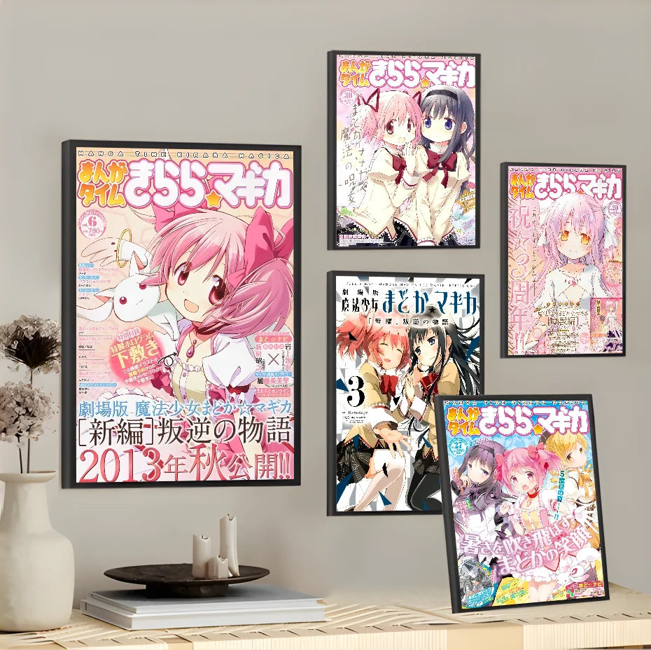 Anime P-Puella Magi Madoka Magica Girl Poster Waterproof Wall Art Sticker For Bar Living Room Vintage Decor High Quality Print