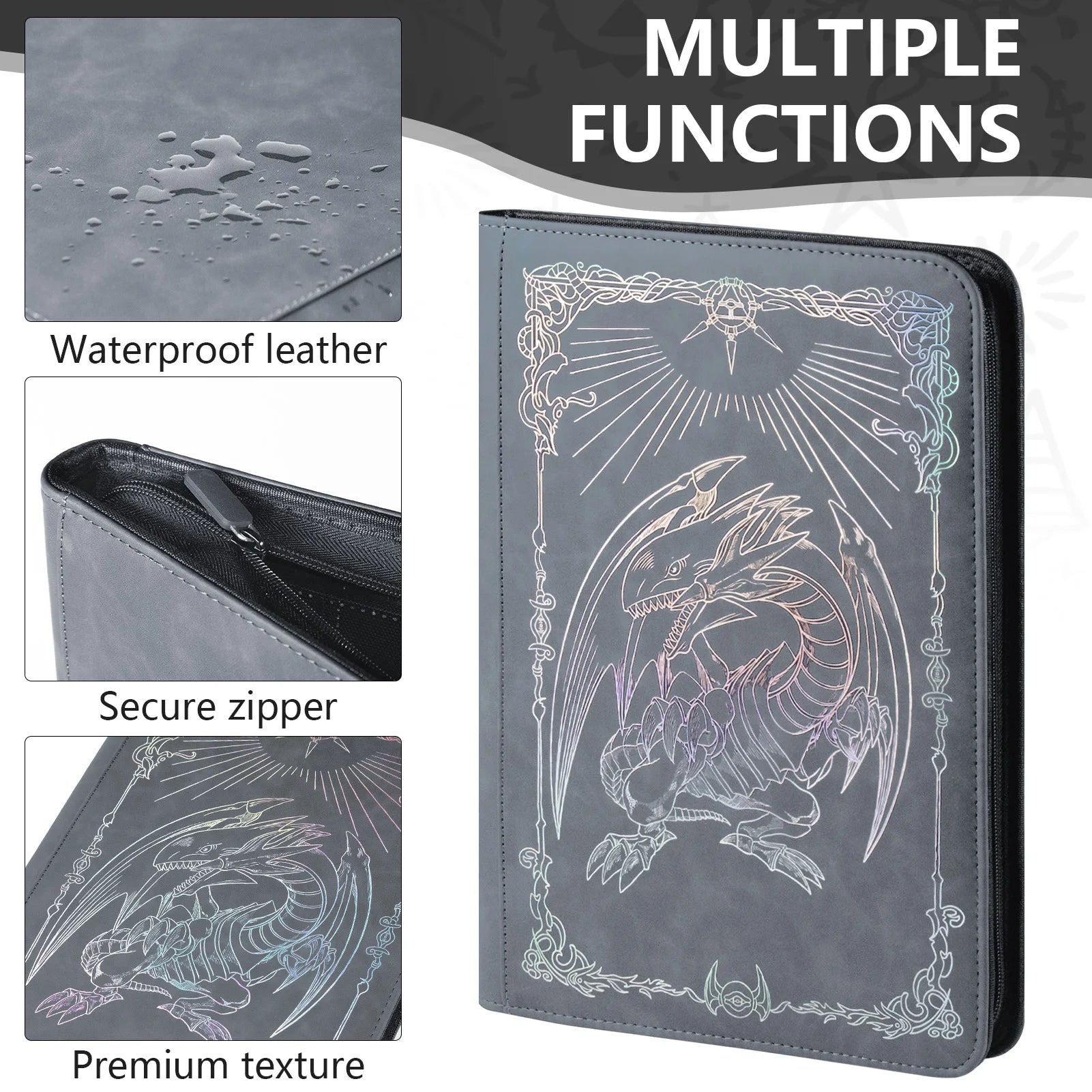 Trading card binder,Ringless Zip laser foiling Binder,540 Double Sided Pocket Collectible Trading Card Albums for yugioh,MTG,