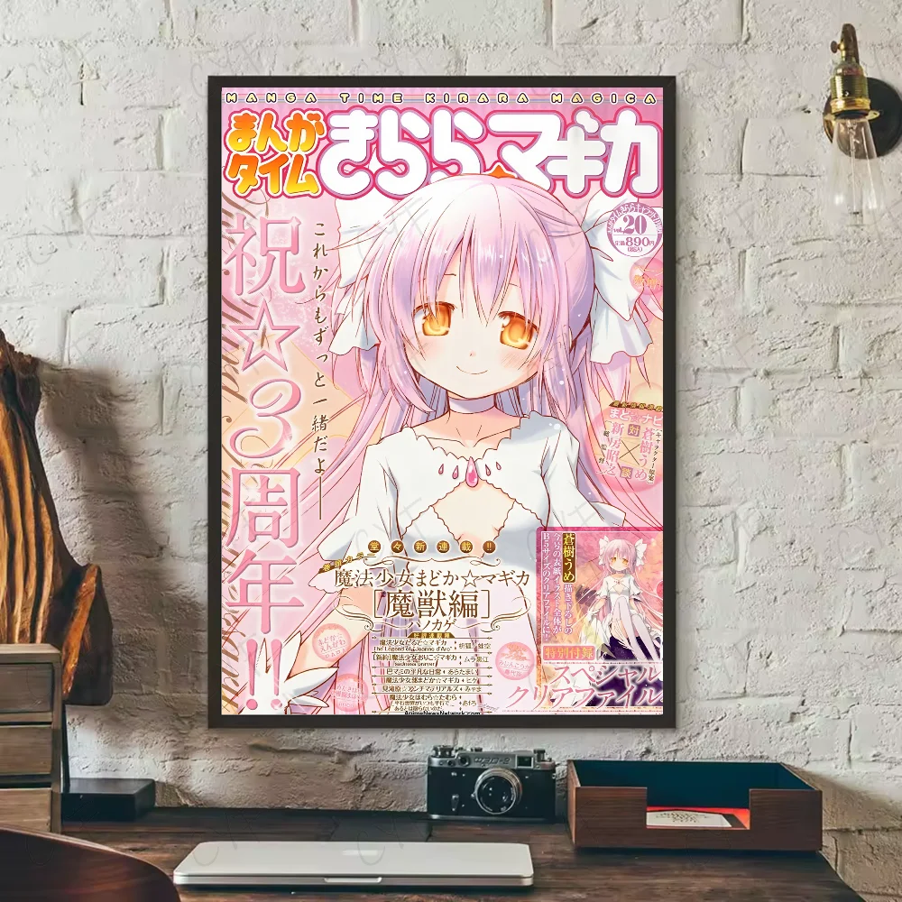 Anime P-Puella Magi Madoka Magica Girl Poster Waterproof Wall Art Sticker For Bar Living Room Vintage Decor High Quality Print