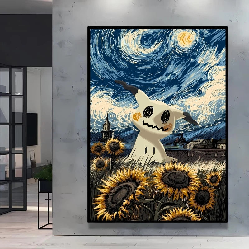 Van Gogh Style Pokemon Pikachu Wall Decoration Multiple Characters Are Available Creating A Unique Artistic Space for Your Home