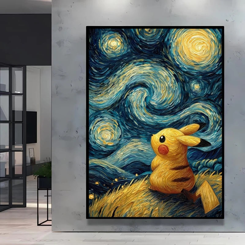 Van Gogh Style Pokemon Pikachu Wall Decoration Multiple Characters Are Available Creating A Unique Artistic Space for Your Home