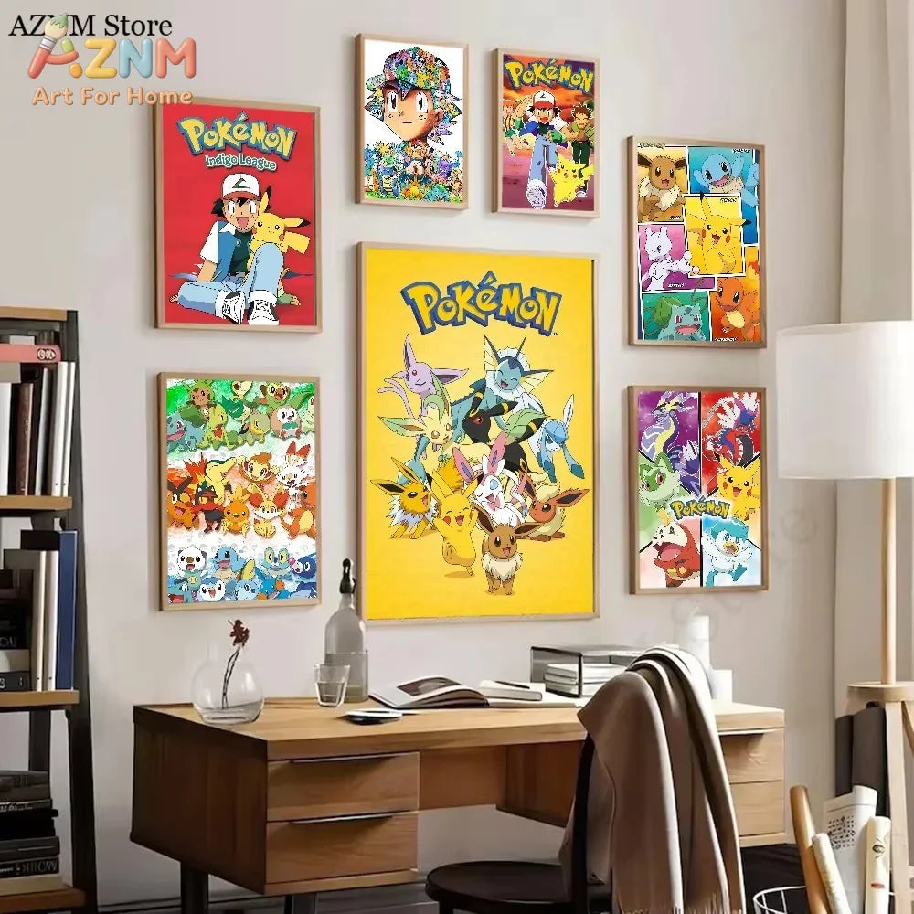 1PC ，P-Pokemon Japanese Anime Whitepaper Poster  Coffee House Bar Aesthetic Art Wall Painting